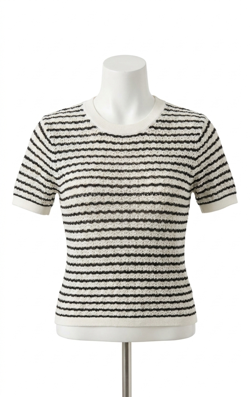 NEW JOE'S JEANS crochet baby tee in milk/black stripe